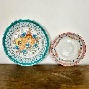 Vintage Hand Painted Floral Plates Set | Warwick Wheeling Decorative Wall Decor